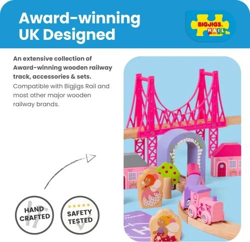 Miniatura 3 de Bigjigs Rail Fairy Town - Juego de tren de madera Juguete ferroviario para niños a partir de 3 años Pista de madera con modelo de aldea