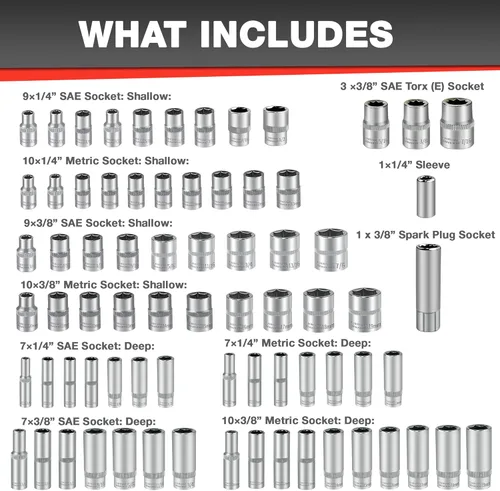 Miniatura 2 de EACELIY 122 piezas Juego de llaves de impacto de 1/4" y 3/8" con trinquete, juego de llaves de enchufe con barra de extensión, adaptador, brocas