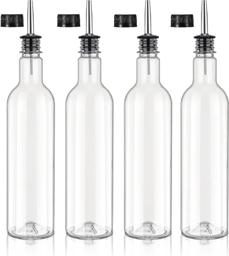 Paquete de 4 botellas de jarabe de 25 onzas, botellas de plástico de cuello largo con acero inoxidable a prueba de fugas, vertedor y tapa de jugo de
