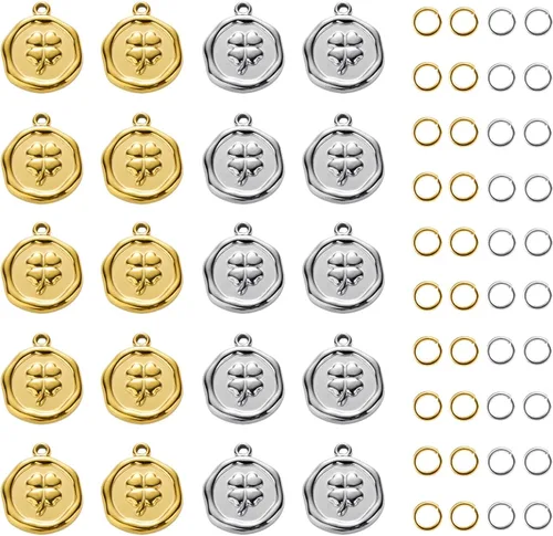 Miniatura 14 de 10pcs Gold Plated Stainless Steel Charms + 10pcs Steel Color Butterfly Charm Pendant Bulk with 40pcs Jump Rings