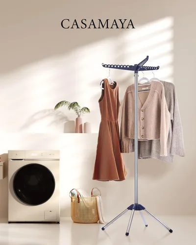 Miniatura 2 de CASAMAYA Tendedero de Ropa Plegable, Tendedero de Ropa con Trípode de 59 Pulgadas para Interiores con Riel Giratorio para 27 Piezas de Ropa, Ahorro