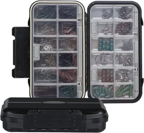 Miniatura 7 de Goture Pequeña caja organizadora de aparejos de pesca con tecnología impermeable, compartimentos fijos, caja de almacenamiento de señuelos de Negro