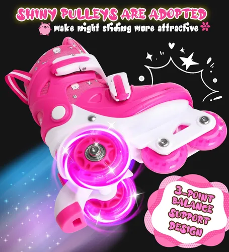 Miniatura 3 de Patines de ruedas ajustables para niños, niñas y señoras con ruedas que se iluminan con flash (edad 3-9), equilibrio de tres puntos, empaque de caja