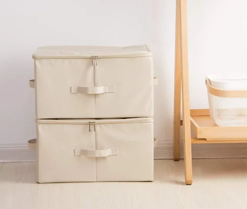 Miniatura 3 de iwill CREATE PRO Paquete de 3 cajas de almacenamiento plegables beige con tapa con cremallera, contenedores organizadores rígidos plegables