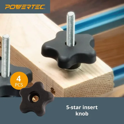 Miniatura 5 de POWERTEC 71173 Kit de perilla de riel en T, pernos roscados y arandelas 1/4-20, juego de 46 piezas, pernos de riel en T, accesorios de riel en T