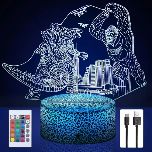 Luz nocturna para niños, lámpara de dinosaurio King Kong Toys, luz nocturna LED que cambia de color, luz nocturna LED de ilusión 3D, control remoto