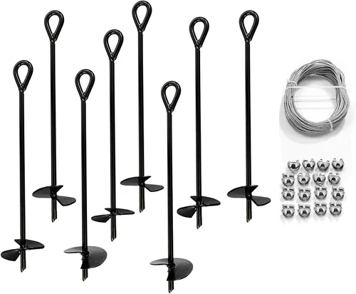 Miniatura 9 de Ashman - Anclaje de tierra con alambre galvanizado de 50 pies con abrazaderas, ideal para asegurar animales, tiendas de campaña, toldos, cobertizos