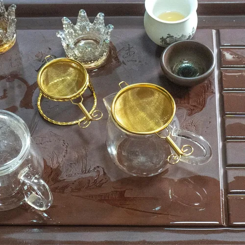 Miniatura 6 de 2 coladores de té, (colador de té pequeño, colador grande) con un soporte, colador de malla fina de acero inoxidable (dorado)
