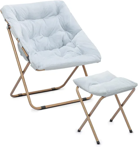 Miniatura 25 de Cómoda silla con platillo, silla de sala de estar, silla plegable acolchada suave de piel sintética, cómoda silla cuadrada de luna para sala