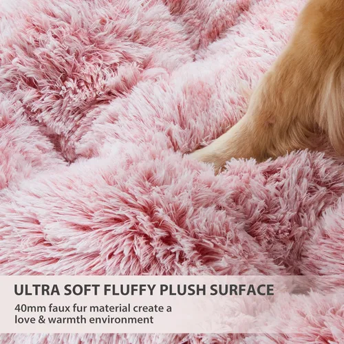 Miniatura 3 de BFPETHOME Camas para perros grandes, cama de felpa para perros, mullida y acogedora, para dormir y aliviar la ansiedad, alfombras lavables para Rosa