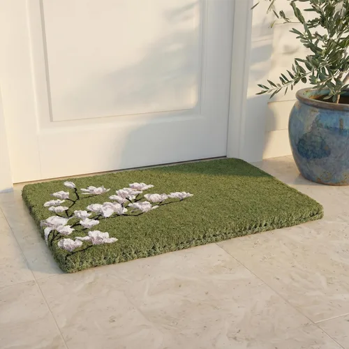 Miniatura 11 de Fab Habitat Felpudo extra grueso, tejido a mano, duradero, fibra de coco natural, entrada, puerta delantera, porche, patio, pájaros en rama, gris