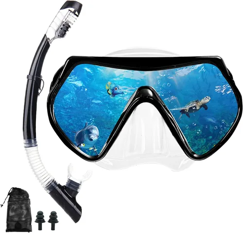 Miniatura 15 de Equipo de esnórquel para adultos, juego de máscara de esnórquel en seco, juego de máscara de buceo para adultos, máscara de buceo panorámica