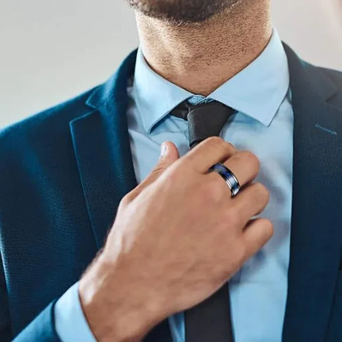 Miniatura 5 de Ronglry 4 anillos giratorios de acero inoxidable de titanio para mujeres y hombres, anillos negros para el estrés y la ansiedad para anillos