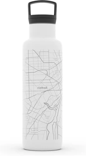 Miniatura 108 de Well Told Botella de agua aislada con mapa de Washington DC grabado, botella de acero inoxidable grabada (21 onzas, blanco) botella aislada de mapa