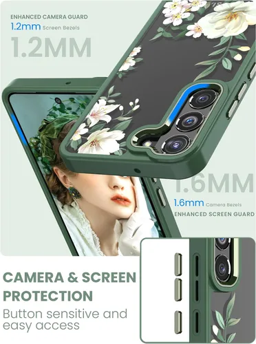 Miniatura 3 de Dretal Funda para Samsung Galaxy S22 5G Floral, de Grado Militar Probada contra Caídas, Parte Trasera Dura y Borde Suave, Funda Protectora de Verde