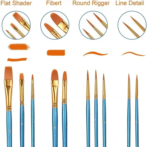 Miniatura 5 de Juego de pinceles de pintura acrílica, 100 paquetes/1000 cepillos de pelo de nailon para todo uso, óleo, acuarela, pintura, artista, kits Azul