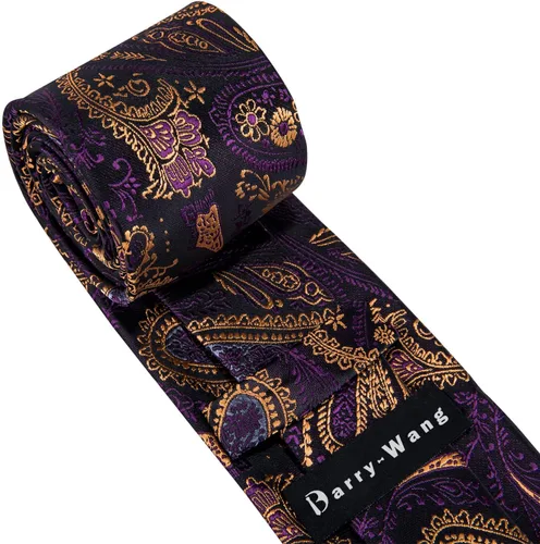 Miniatura 135 de Barry.Wang - Juego de corbata de seda para hombre, diseño de cachemira, pañuelo y gemelos de bolsillo