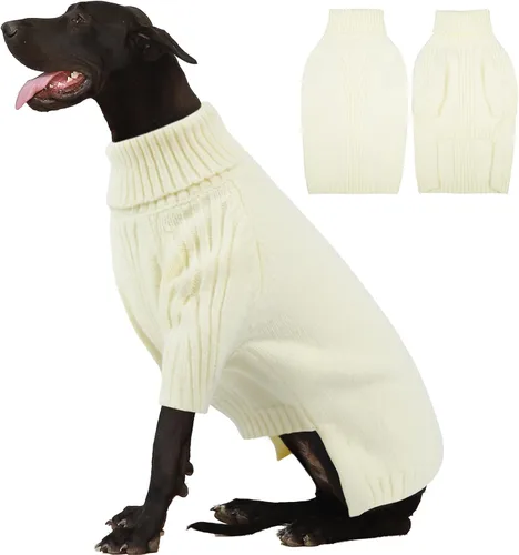 Miniatura 29 de IECOii Suéter extragrande para perro, suéteres térmicos cálidos para perros de raza gigante, ropa de punto, cuello alto de invierno, elástica