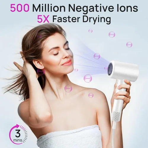 Miniatura 2 de CONFU Secador de Pelo, Secador de Pelo de Secado Rápido de 110000 RPM con Difusor Magnético y Concentrador, Secador de Pelo Iónico Profesional Blanco