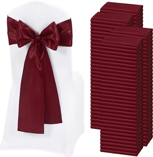 Miniatura 30 de 60 bandas para sillas de satén negro, diseño de lazos con lazos, para decoración de sillas para Acción de Gracias, boda, Navidad, banquetes