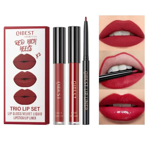 Miniatura 10 de Kit de labios todo en uno, 3 en 1, delineador de labios suave y lápiz labial con lápiz labial líquido de terciopelo mate, brillo labial hidratante