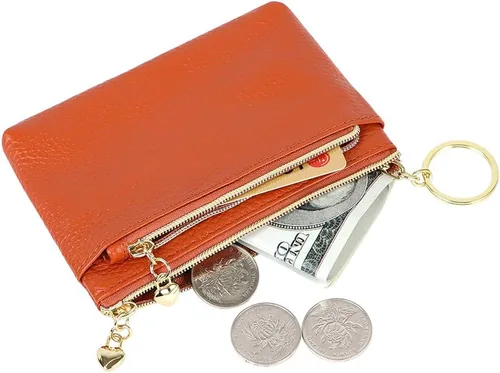 Miniatura 3 de Monedero de cuero genuino para mujer, con cremallera, tamaño de bolsillo, Marrón