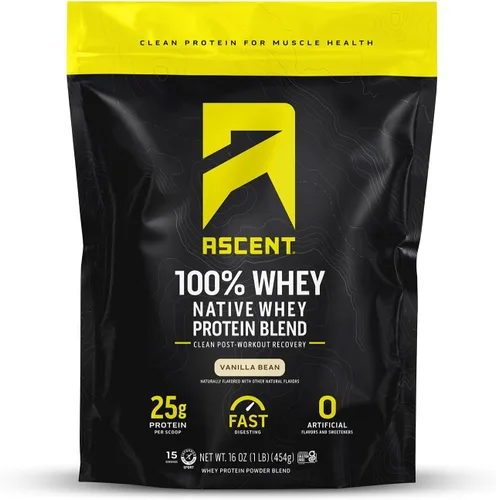 Miniatura 14 de Ascent 100% proteína de suero en polvo – aislado de proteína de suero después del entrenamiento, cero sabores artificiales y edulcorantes, sin soja