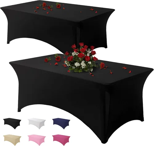 Miniatura 42 de Famstar Paño de Mesa Negro de 4 Pies de Elastano, Paño de Mesa Ajustado para Mesas Rectangulares, Fundas Elásticas Lavables Sin Arrugas