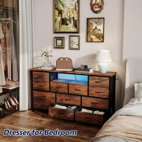 Miniatura 2 de LIVEHOM Cómoda Soporte para TV con toma de corriente y LED para TV de 45'', cómoda larga para dormitorio con 12 cajones, mesa consola ancha