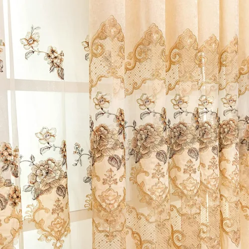 Miniatura 2 de ELKCA Cortina de Chenille Bordada Beige de Estilo Europeo para Sala de Estar, Elegantes Cortinas Florales de Chenille para Dormitorio, Parte