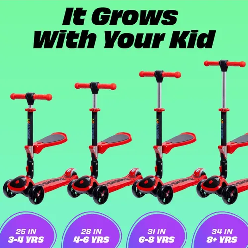 Miniatura 5 de SKIDEE Kick Scooter for Kids Ages 3-5 Foldable 3 Wheel Scooter with Lean-to-Steer, Adjustable Height, Removable Seat & LED Light Wheels Toddler