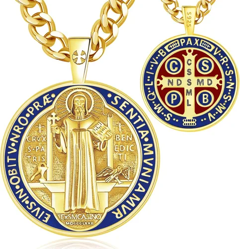 Miniatura 126 de Vito Collar de plata de ley 925 para mujeres y hombres, San Benito, crucifijo, Caravaca, San Cristóbal, San Judas, medalla patronal, amuleto