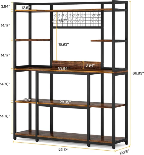 Miniatura 2 de Tribesigns Estante Grande para Panaderos, Aparador de Cocina de 55" de Ancho Soporte para Microondas con 11 Ganchos, Estante de Panadero de 5