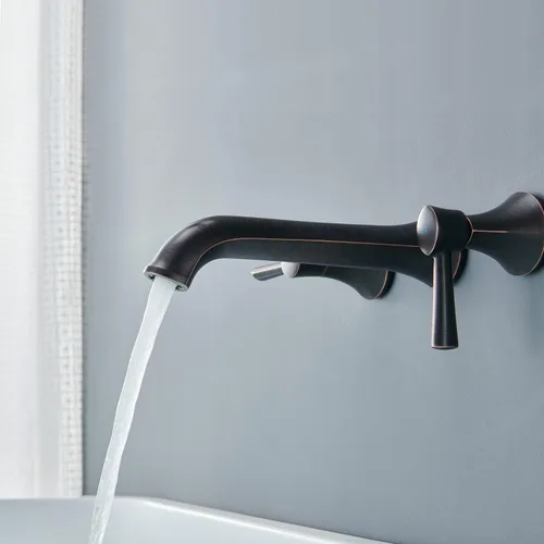 Miniatura 5 de Grifo de bañera de montaje en pared Qinkell, grifos de bañera de bronce cepillado en aceite para bañera romana, grifos de bañera de alto flujo
