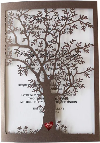 30 invitaciones de boda de árbol viejo con sobres, tarjetas de invitaciones vintage, invitación de papel metálico cortado con láser (30)