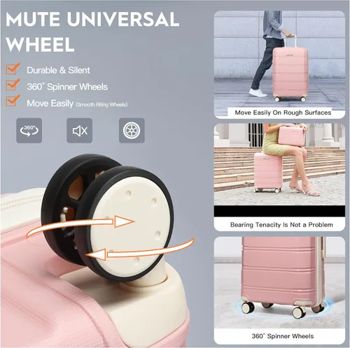 Miniatura 4 de Joyway Equipaje de 5 piezas, equipaje de viaje ligero con cierre TSA, juego de equipaje, maleta con ruedas giratorias para mujer, Rosado