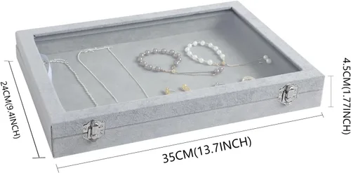 Miniatura 5 de Wuligirl - Joyero organizador de terciopelo para aretes, collares y pulseras con tapa transparente de exhibición, almacenamiento de joyas
