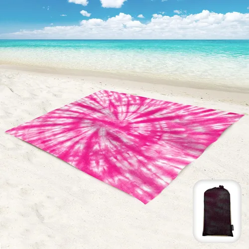 Miniatura 15 de Manta de playa impermeable a prueba de arena, de gran tamaño de 95 x 80 pulgadas, tapete de playa sin arena con bolsillos en las esquinas, bolsa