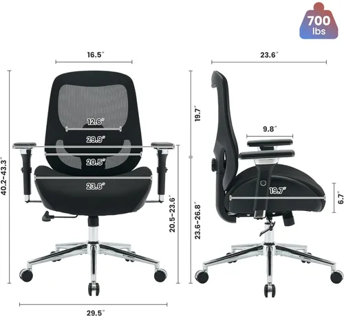 Miniatura 2 de BOSMILLER Silla de oficina grande y alta de 700 libras con cojín de asiento ancho y grueso para sentarse todo el día, silla de escritorio ergonómica