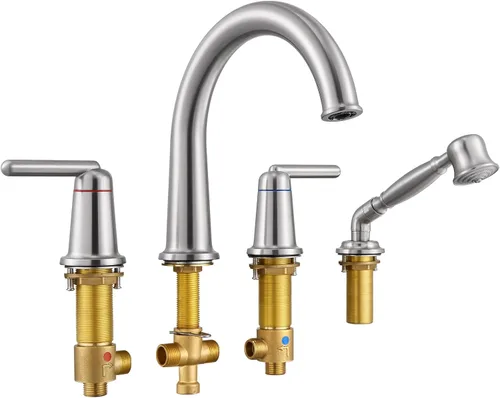 Miniatura 10 de WT-9808BK WT-9808BK - Kit de ajuste para grifo de bañera con ducha de mano y válvula de montaje en cubierta de 4 agujeros de alto flujo clásico