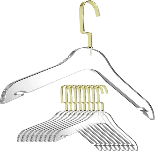 Miniatura 18 de Designstyles - Perchas de acrílico transparente, paquete de 10 organizadores de armario elegantes y resistentes con ganchos de acero cromados, Negro