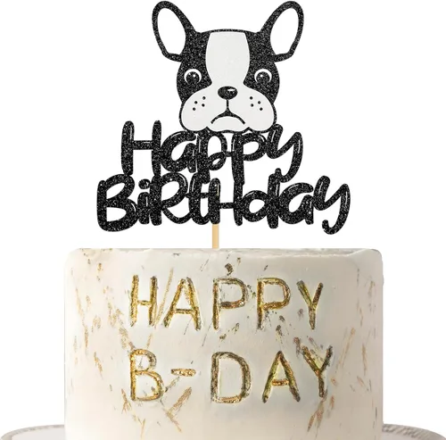 Decoración para tartas de bulldog francés de feliz cumpleaños, decoración de pastel de baby shower, suministros para fiesta de cumpleaños con