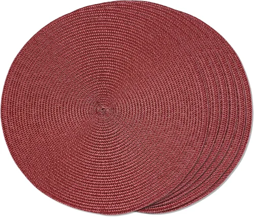 FunWheat Juego de 6 manteles individuales redondos trenzados para mesas de comedor, tejidos, lavables, antideslizantes, 15 pulgadas (borgoña, 6 Vino