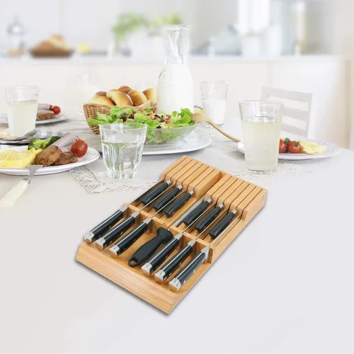 Miniatura 7 de Utoplike - Bloque de cuchillos de bambú para cajones de cocina, organizador y soporte para cuchillos, incluye soporte para cuchillos de bistec, sin