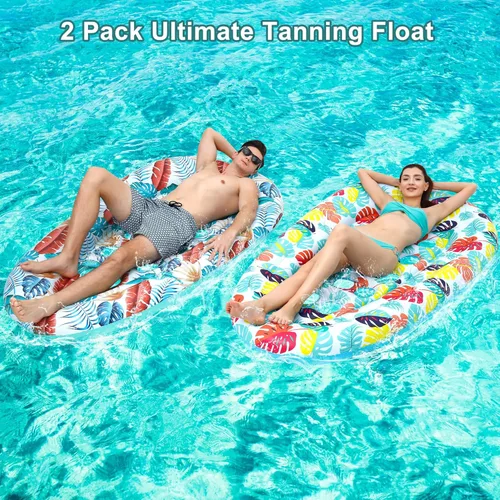 Miniatura 7 de Paquete de 2 flotadores de piscina, flotadores de piscina para adultos, resistentes, balsas de piscina, hamaca de agua, bronceado, juguetes