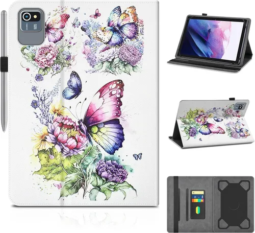 Miniatura 10 de DETUOSI Funda universal para tableta Android de 10.1 pulgadas, cubierta protectora de cuero, visión de 2 ángulos, con 3 ranuras para tarjetas, funda