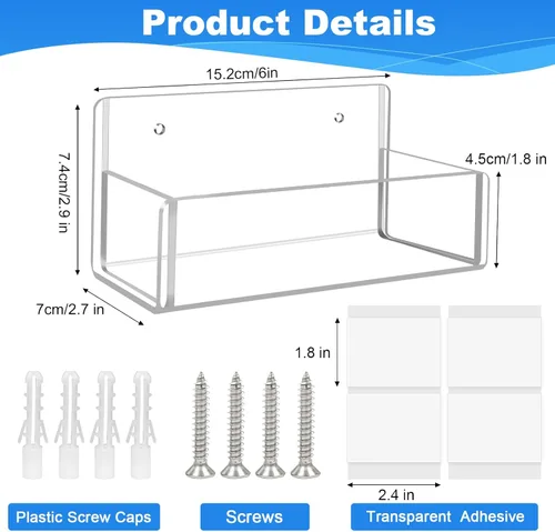 Miniatura 3 de Estante Acrílico para Especias de Montaje en Pared - 6 Pulgadas, Soporte Transparente para Almacenamiento de Especias, Paquete de 4 Estantes