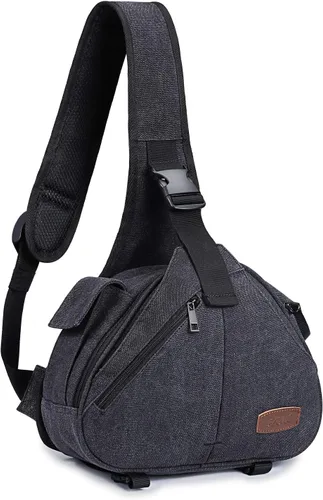 S-ZONE Bolso bandolera de lona para cámara DSLR lente antirrobo mochila bandolera con soporte para trípode