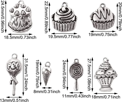 Miniatura 2 de Honbay 70 dijes de aleación para tartas, piruletas, helados, magdalenas, alimentos, colgantes para aretes, pulseras, collares, joyería (7 estilos)