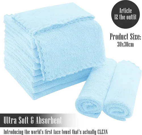Miniatura 2 de TENSTARS Juego de 12 paños de alta calidad, secado rápido, terciopelo coral de microfibra suave, altamente absorbente, uso multiusos como baño, spa